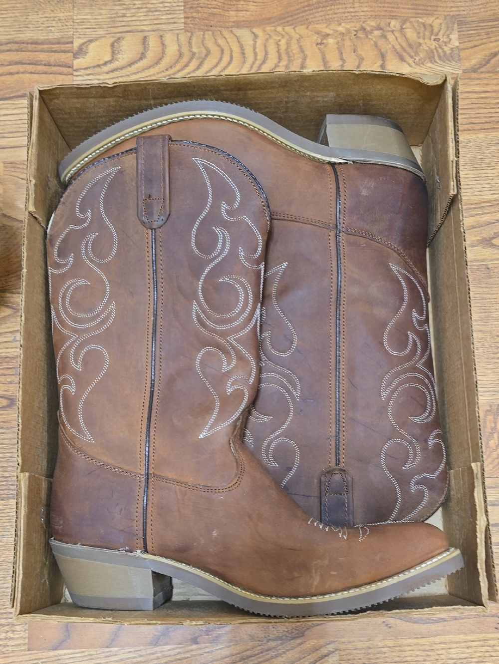 Double Tuff Brown Leather Cowboy Boots